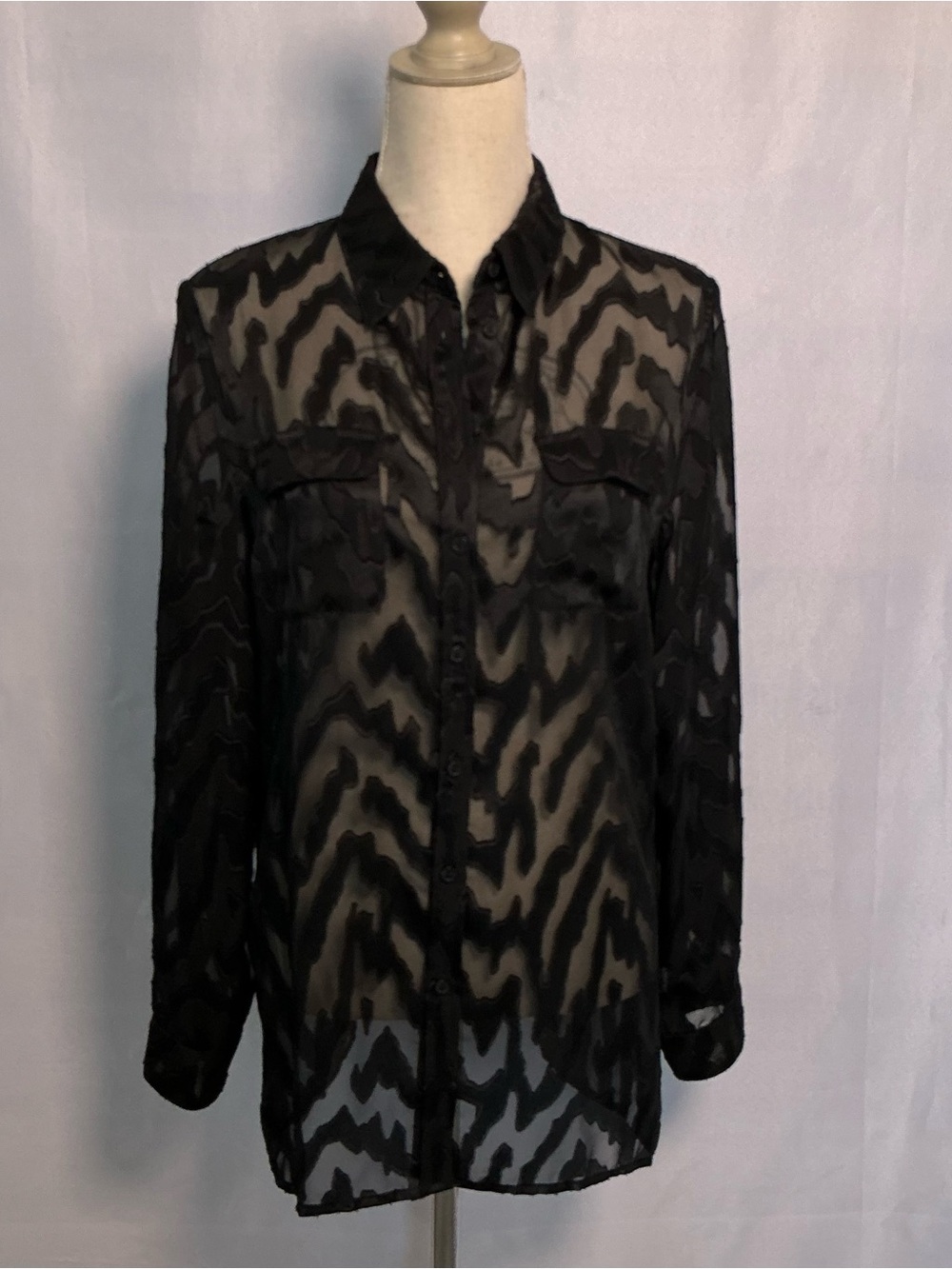 Allison Daley Sheer Animal Print Burnout Blouse Black Size 12